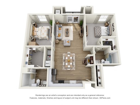 Floor plan for 2 beds, 2 baths, 1145 sqft